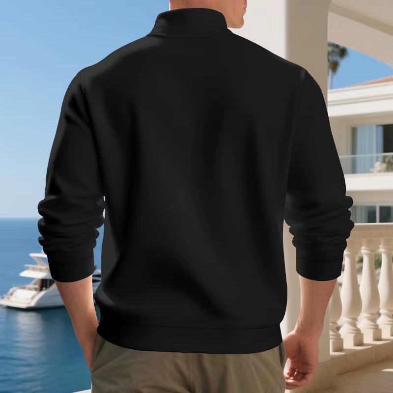 Autumn Winter Men'S Fleece Quarter Zip Pullover Man Long Sleeved Loose Stand-Up Collar Sweater Casual Comfy Mock Neck Sweatshirt