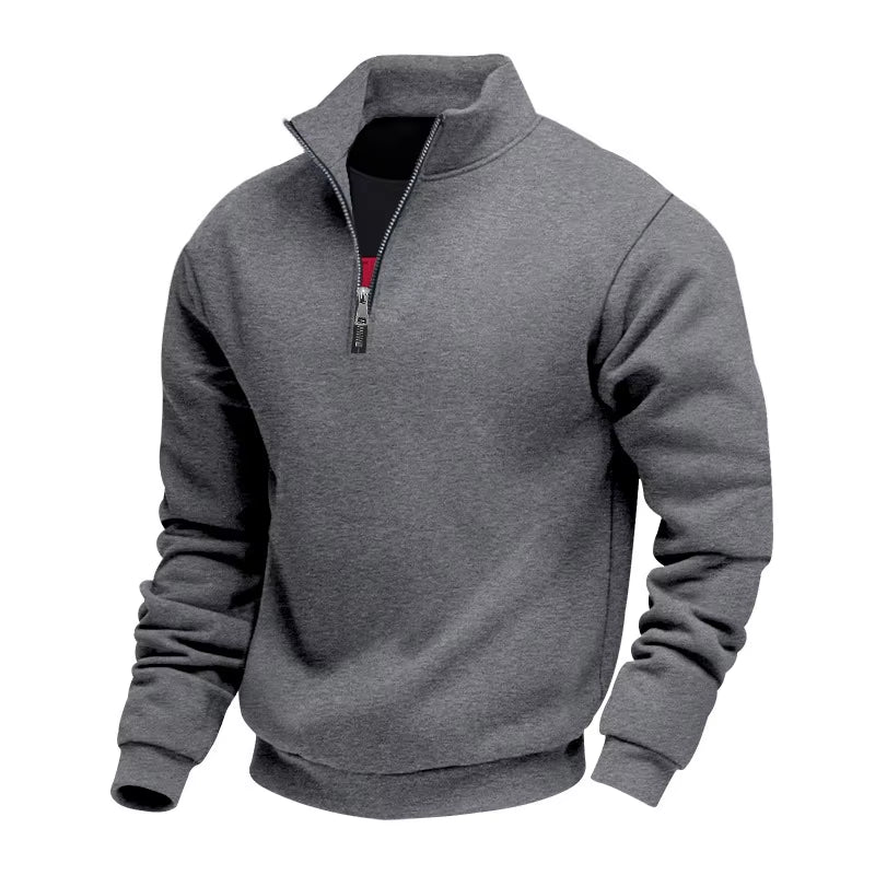 Autumn Winter Men'S Fleece Quarter Zip Pullover Man Long Sleeved Loose Stand-Up Collar Sweater Casual Comfy Mock Neck Sweatshirt